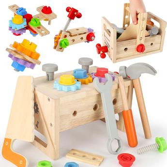 Montessori Mama Wooden Kids Tool Set - 29 Piece Pretend Play Construction Toy Tools Set - Stem Educational Toy - Toys for Kids Toddler Tool Set 