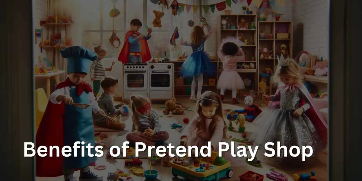A group of children engaged in vibrant pretend play in a spacious playroom, with one dressed as a chef in a toy kitchen, another as a superhero in a cape, and a third as a princess in a sparkly dress, surrounded by colorful toys and props.