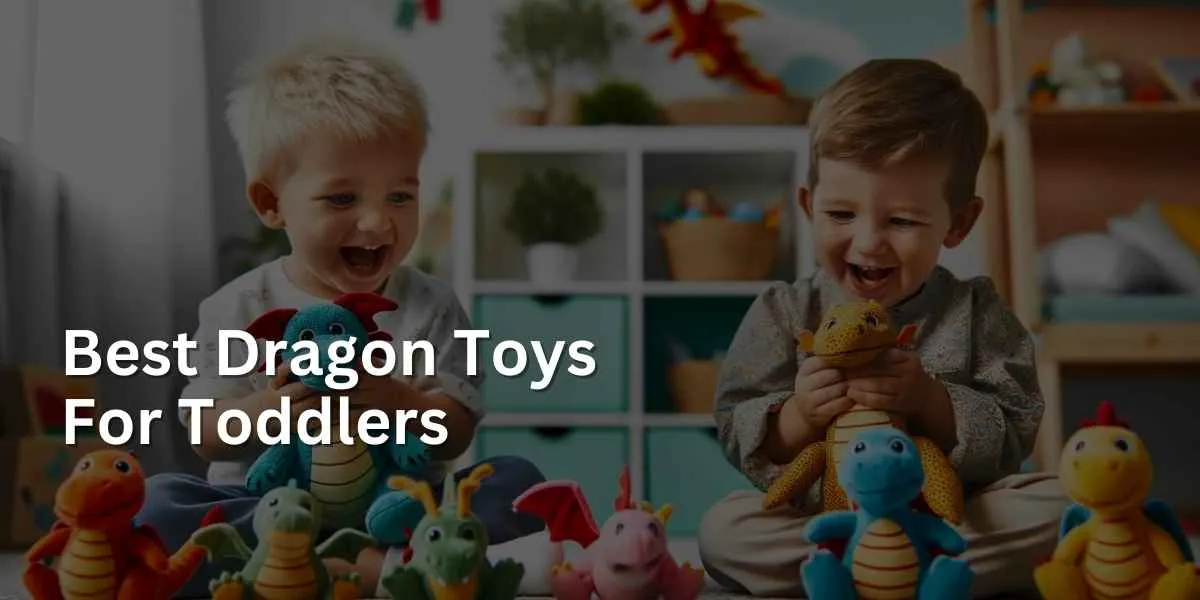 Two toddlers showing joy and excitement as they play with colorful, plush dragon toys of various sizes and designs, sitting on a soft play mat in a bright and cheerful playroom surrounded by other toys and decorations, capturing a moment of friendship and imagination.