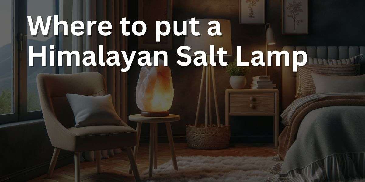 image depicting the optimal placement for a Himalayan salt lamp in a living space. The lamp is on a wooden side table in a cozy corner of a living room, next to a comfortable armchair with a throw blanket over it, suggesting a peaceful reading spot.