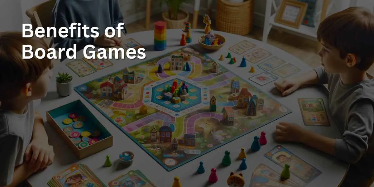 A fun and educational board game for kids is displayed on a table. It features colorful pieces, cards, and a game board. The setting is designed to encourage learning and interaction among children, making it an engaging and beneficial activity.