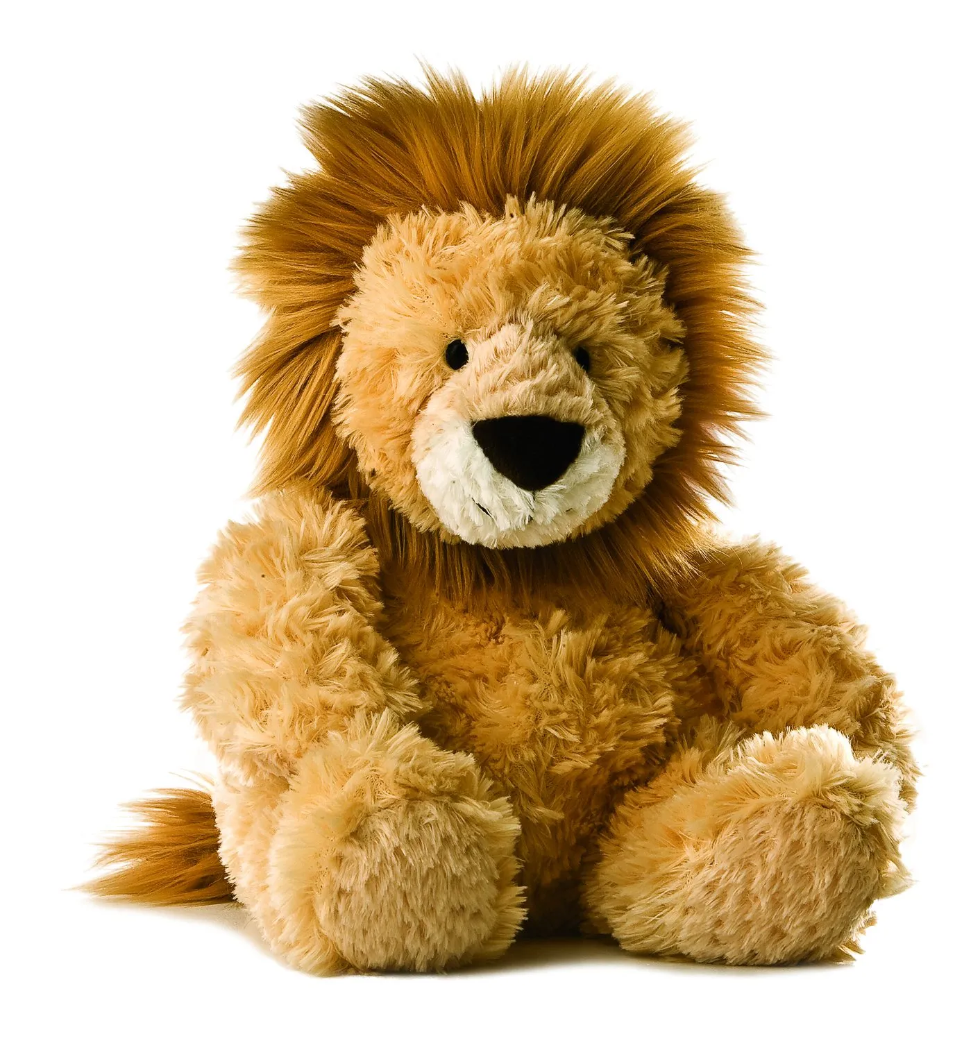 A stuffed golden lion with irresistibly squishy tummy.