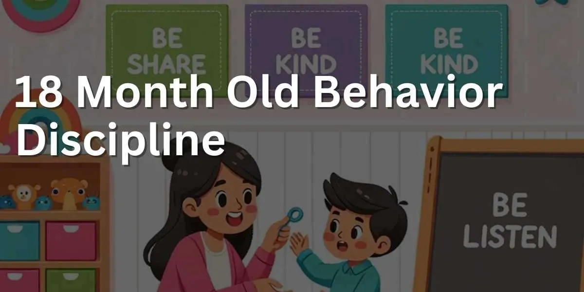 Illustration of a cheerful playroom setting where a caregiver, of South Asian descent, is showing a toddler how to play with toys in a structured manner. Colorful signs on the wall display simple house rules like 'Share', 'Be Kind', and 'Listen'.