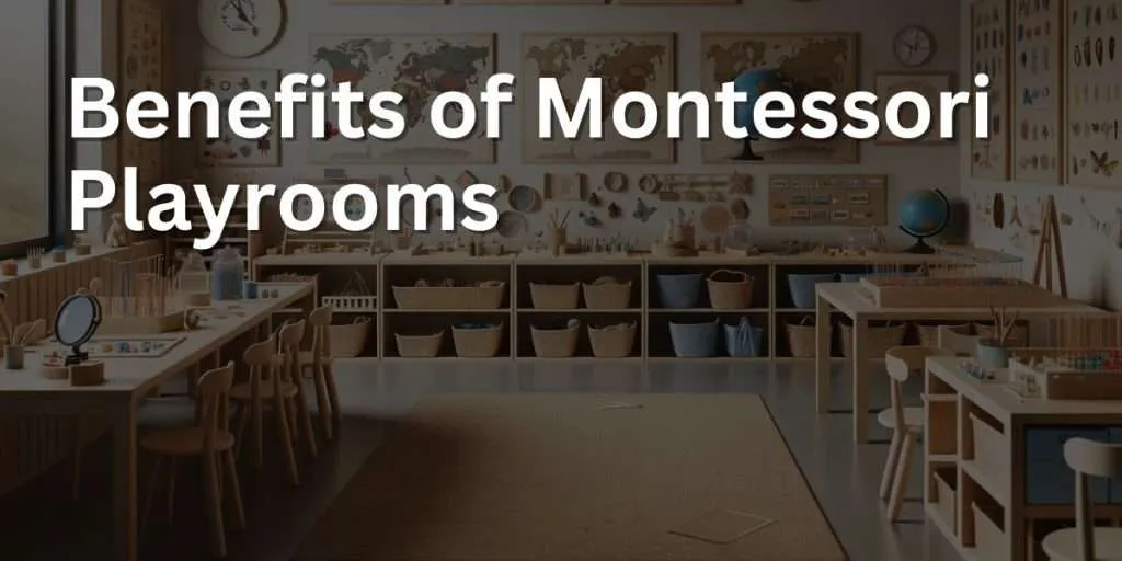 Photo of a spacious Montessori playroom organized into distinct zones. One area focuses on 'Fine Motor Skills' with threading and pinning activities. Another zone is for 'Cultural Studies' with maps and globes. A 'Science' section features magnifying glasses and nature specimens. And a 'Creative Arts' space has easels and craft supplies. Each zone is well-lit, tidy, and has a sign indicating its purpose.