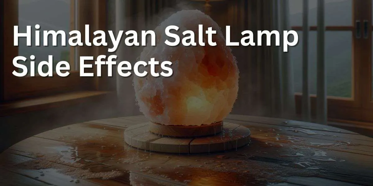 a Himalayan salt lamp on a wooden surface, showcasing its hygroscopic properties. The lamp emits a soft glow, and water droplets are visible on its crystalline surface and accumulating on the wood beneath, hinting at the potential for water damage.