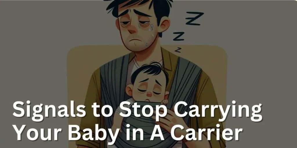 An illustration of a tired parent, showing a mix of fatigue and affection, lovingly carrying their baby in a sling. The baby is sleeping peacefully in the sling. The setting is a home environment, capturing the essence of parental love and dedication amidst exhaustion.